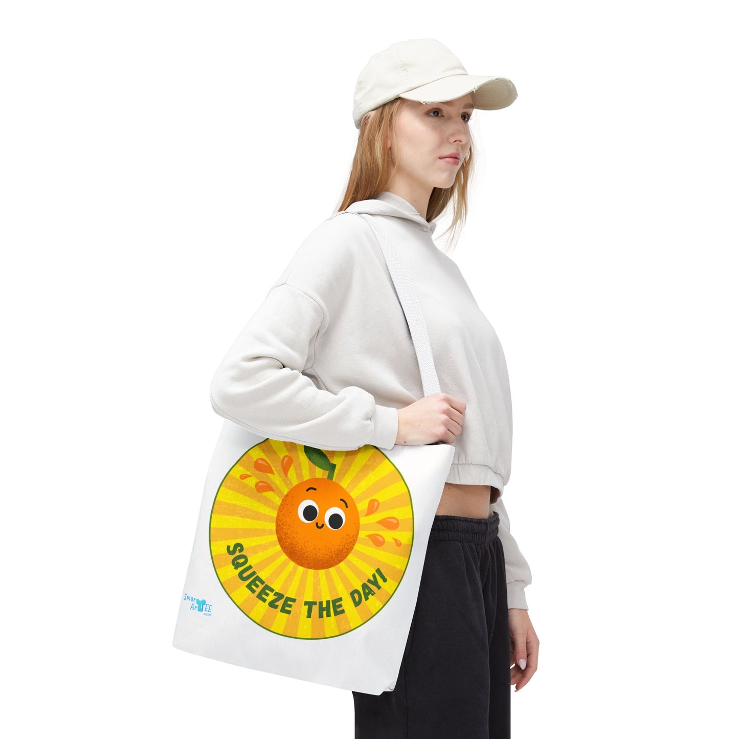 Cheerful Tote Bag, Squeeze the Day Bag, Fun Grocery Tote, Orange Design Shopper, Cute Gift for Fruit Lovers