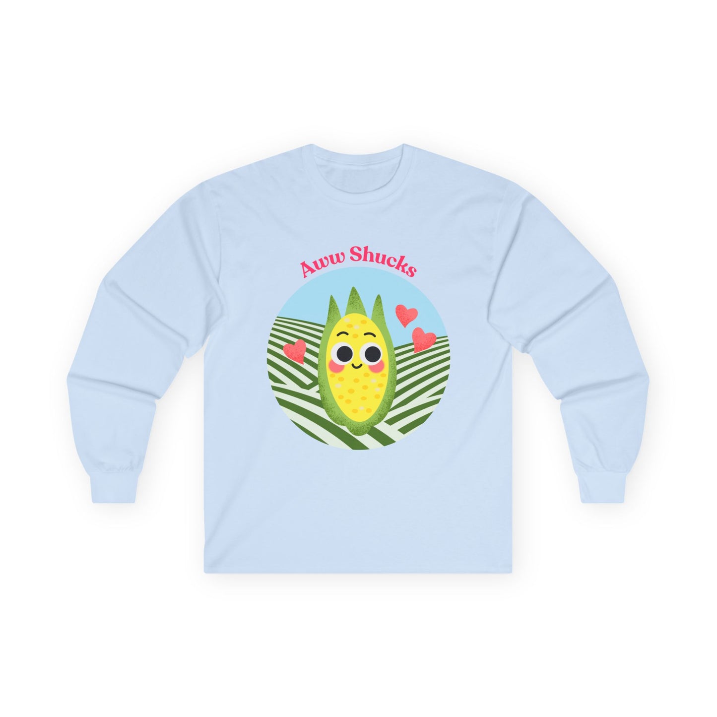 Cute Aww Shucks Corn Long Sleeve Tees, Funny Shirt for Foodies, Gifts for All Ages, Cute Vegetable Pun Crewneck