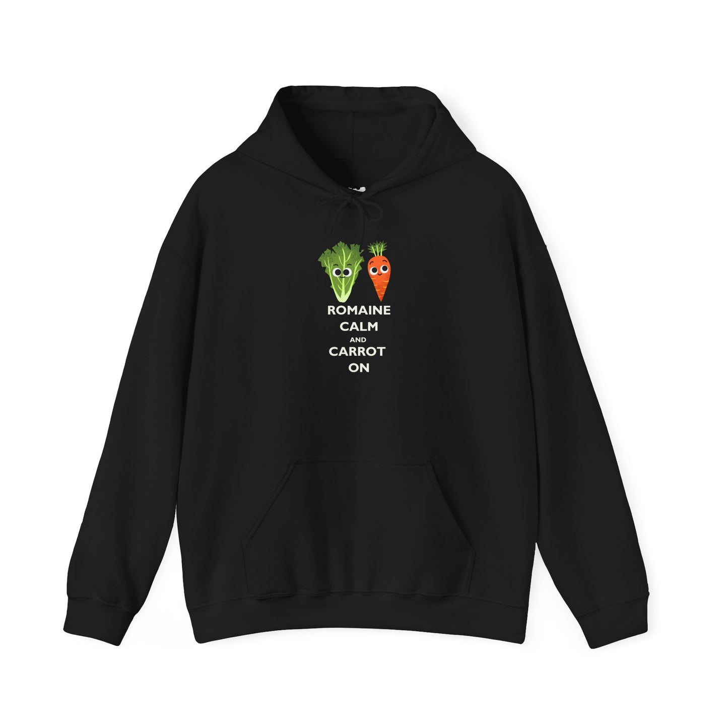 Playful Veggie Hoodie with 'Romaine Calm Carrot On' Design, Unisex Heavy Blend Pullover, Gift for Vegetable Lovers