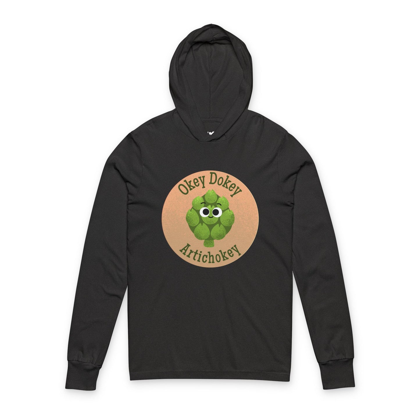 Whimsical Artichoke Hooded Long Sleeve Shirt, Okey Dokey Artichokey Fun Vegetable Apparel, Unique Casual Wear