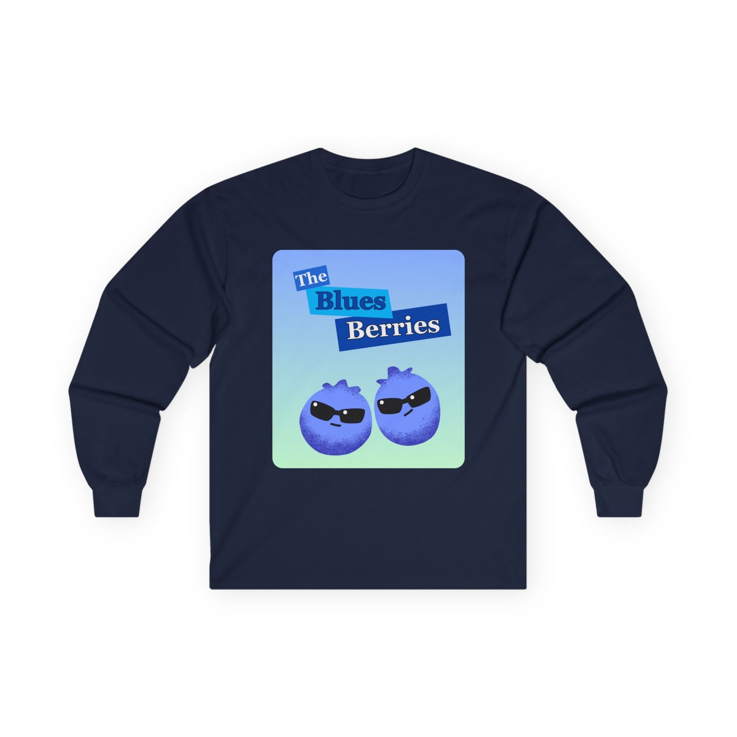 Cool Blueberry Graphic Long Sleeve Tees, Blues Brothers Pun Tee, Casual Wear, Gift for Fruit Lovers, Summer Style