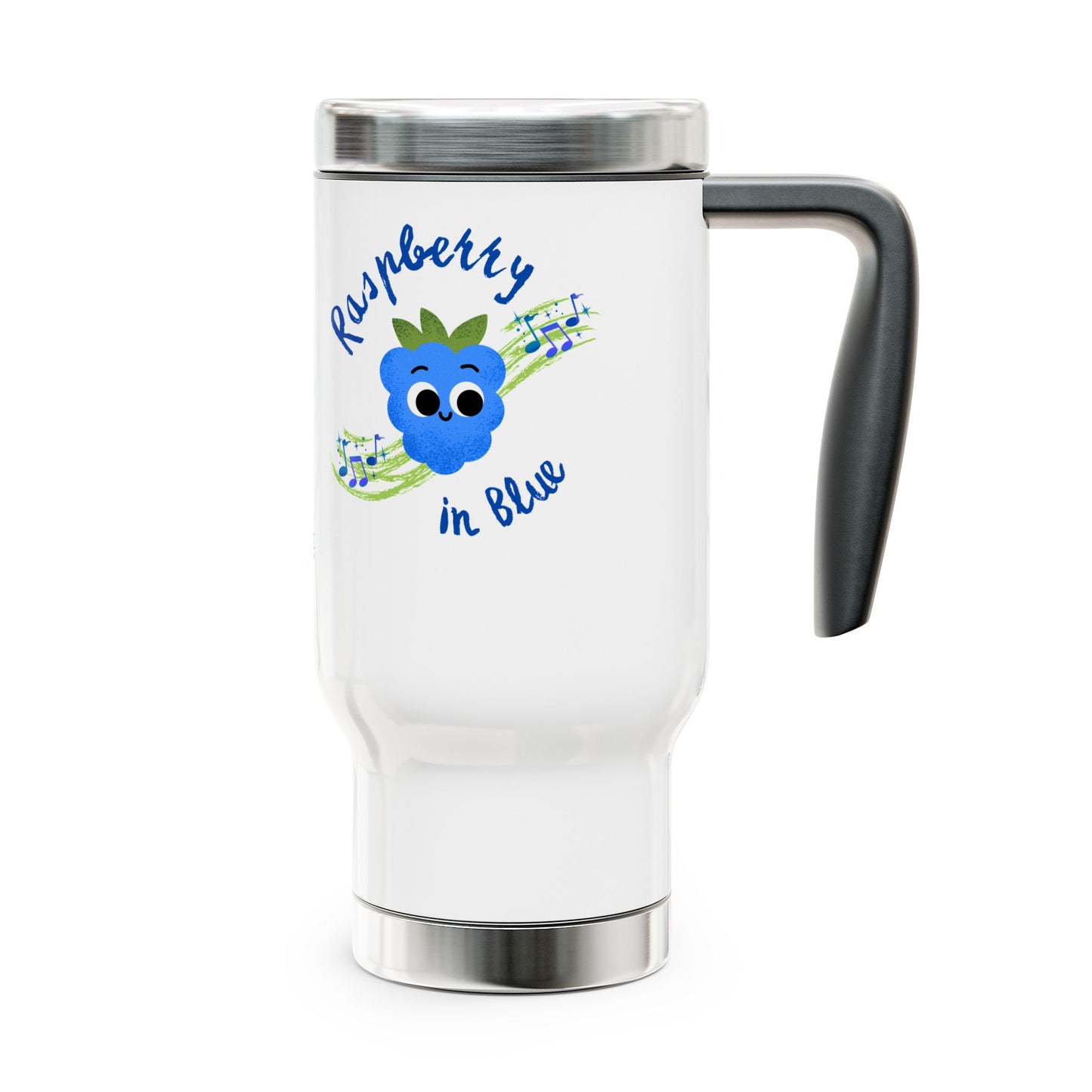 Charming Travel Mug, 'Rhapsody in Blue' Fruit Pun Mug, Travel Accessory, Great Gift Idea