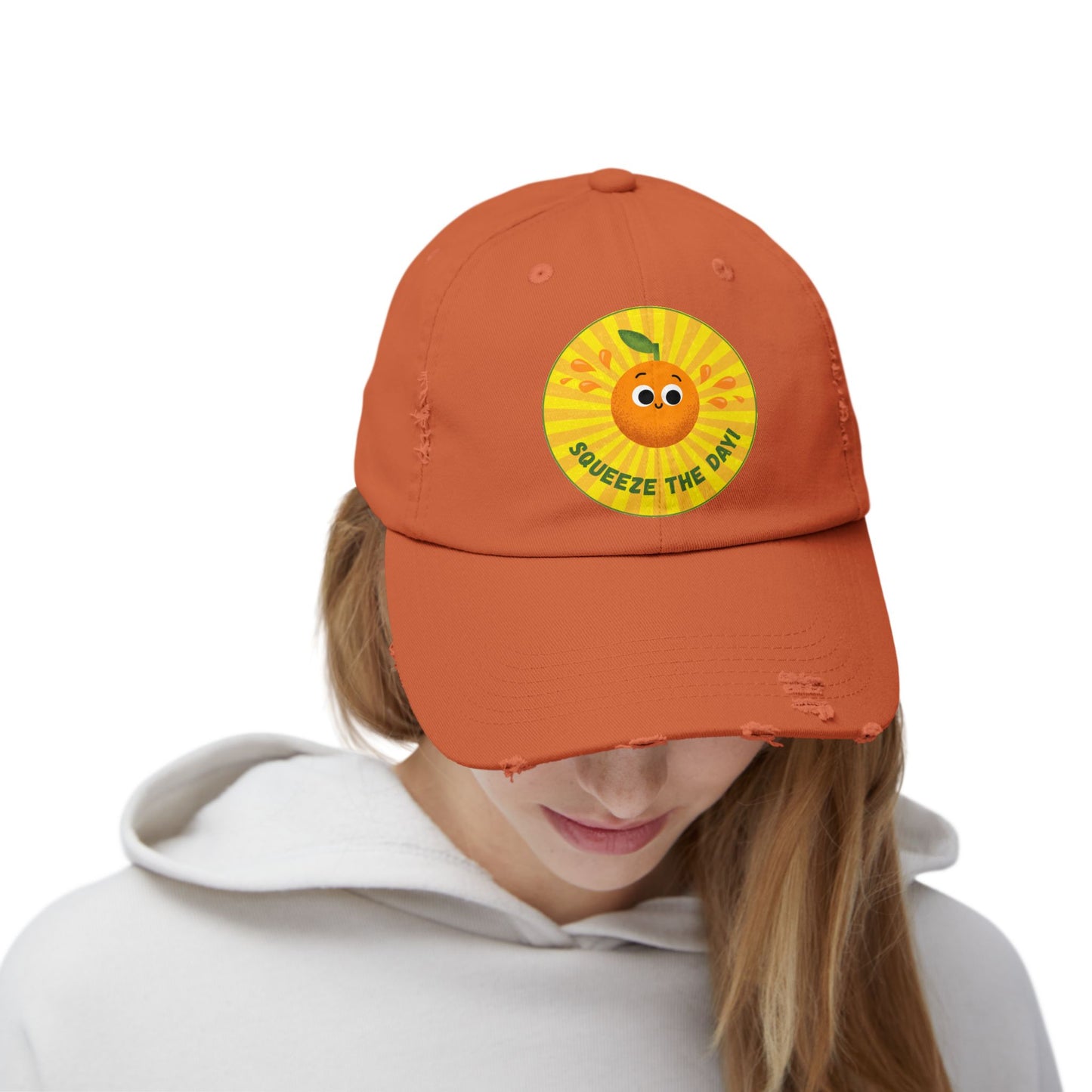 Squeeze the Day Distressed Cap, Fun Summer Hats, Cute Gift for Citrus Lovers, Unisex Casual Headwear, Beach Accessories