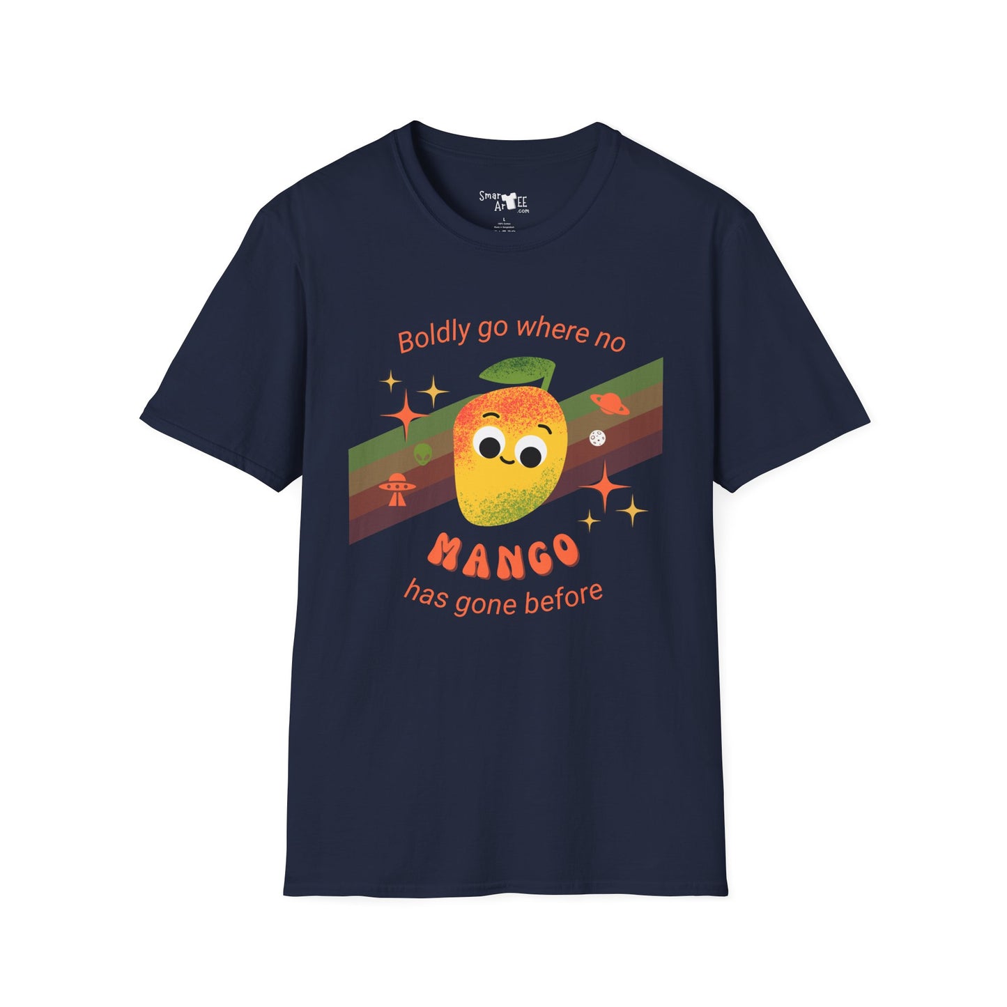 Boldly Go Mango Unisex T-Shirt, Cute Fruit Shirt, Casual Wear, Gift for Fruit Lovers, Quirky Fun Tee, Summer Vibes