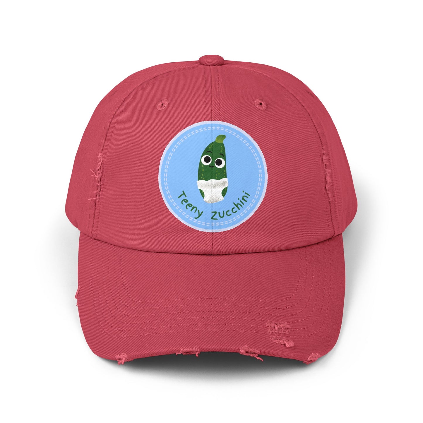 Unisex Distressed Cap with Funny Zucchini Character | Trendy Hats for Garden Lovers, Gifts for Him or Her, Casual Style Accessory