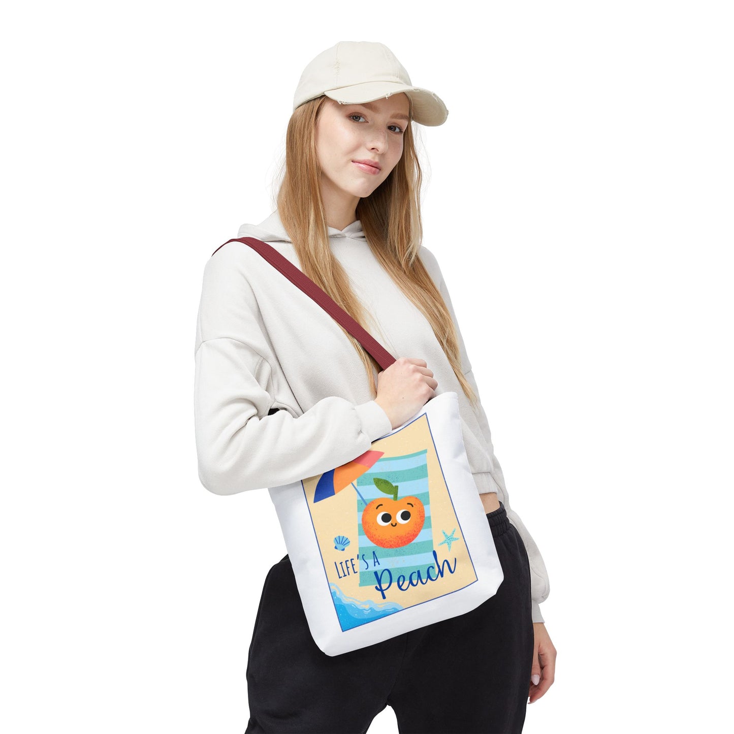 Colorful Summer Tote Bag - 'Life's a Peach' Design, Beach Bag, Grocery Tote, Gift for Friends, Cute Eco-Friendly Bag