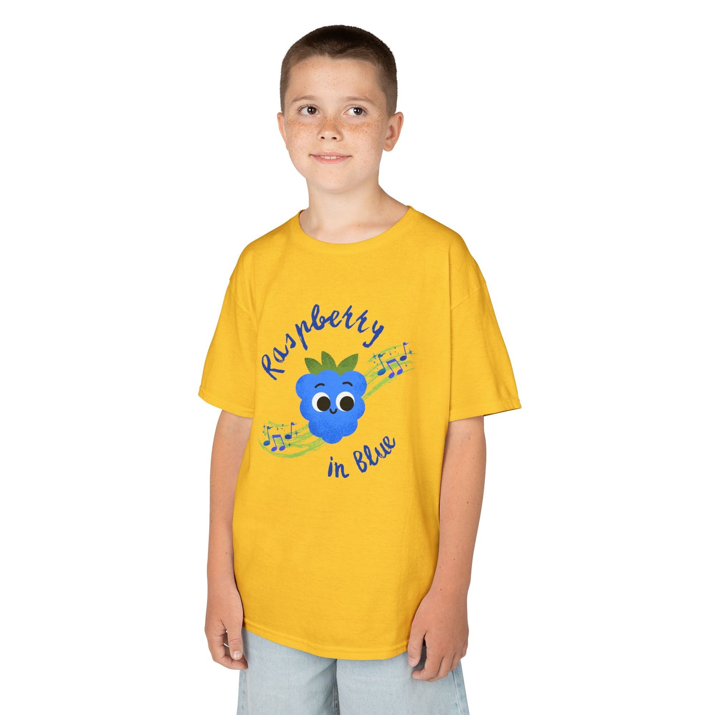 Kids 'Rhapsody in Blue' Raspberry Pun Tee, Cute Kids Shirt, Fun Gift for Children, Summer Outfit, Birthday Gift, Playdate Attire