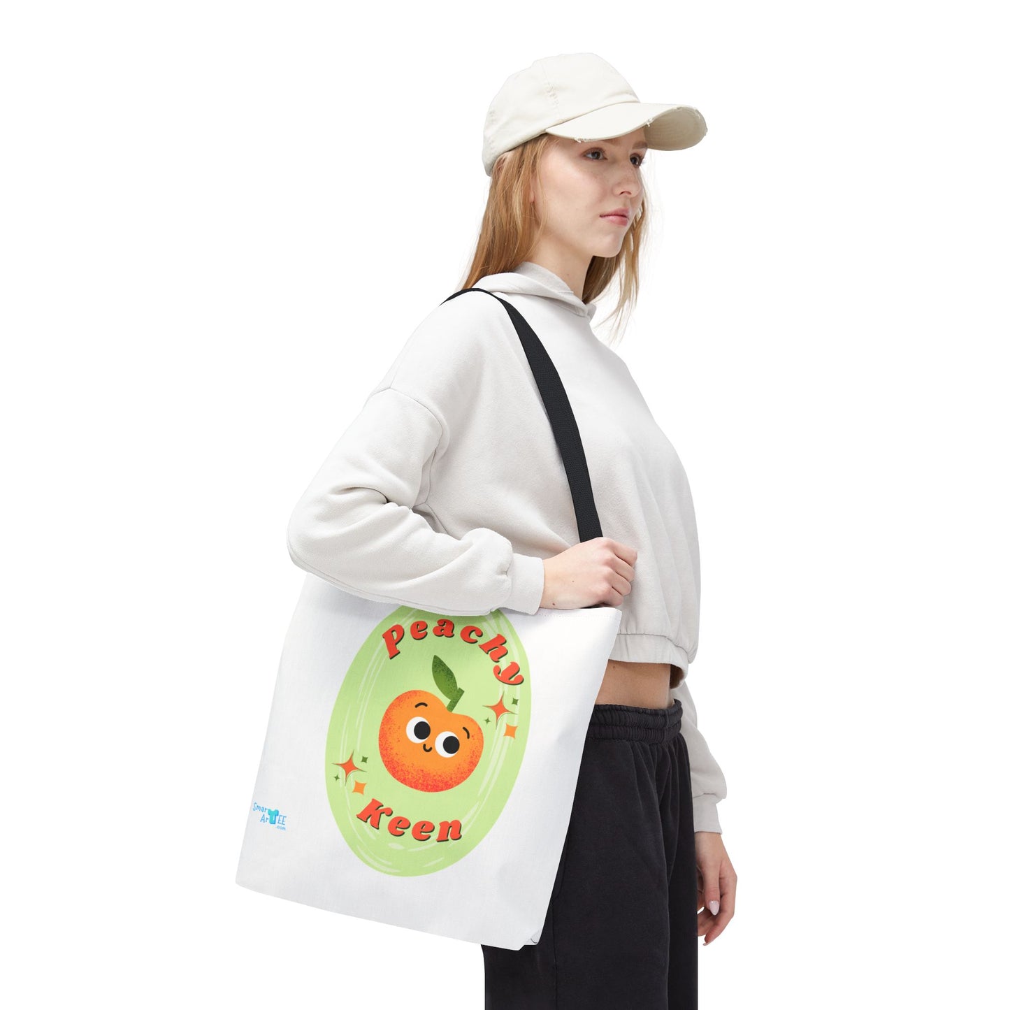 Peachy Keen Tote Bag, Cute Fruit Tote, Eco-Friendly Shopping Bag, Reusable Grocery Tote, Gift for Fruit Lovers