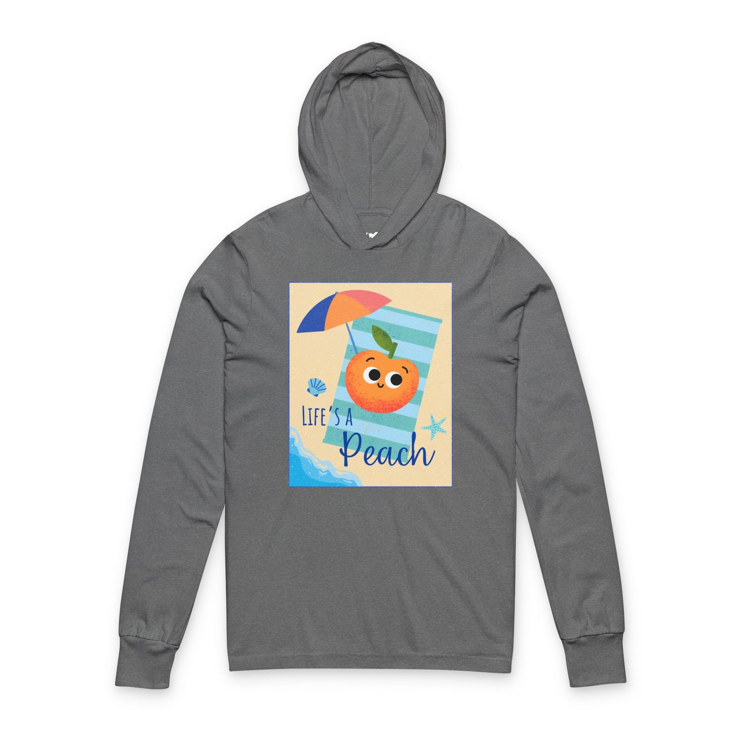 Cute Peach Graphic Unisex Hooded Long Sleeve Shirt, Summer Fashion, Beachwear, Gift for Fruit Lovers, Casual Outfit, Vacation Apparel