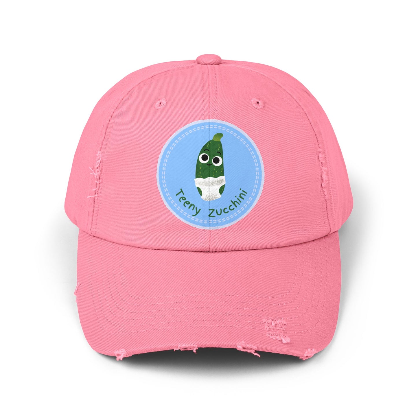 Unisex Distressed Cap with Funny Zucchini Character | Trendy Hats for Garden Lovers, Gifts for Him or Her, Casual Style Accessory