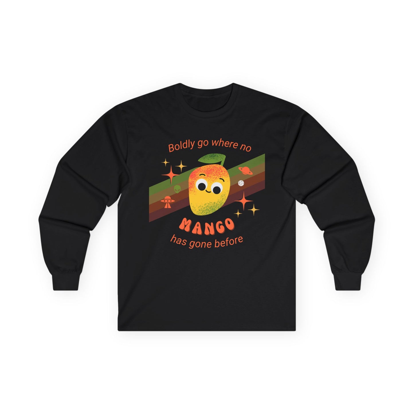Spacey Mango Long Sleeve Tees - Perfect for Casual Days, Gifts, Summer Events, ‘Boldly Go Where No Mango Has Gone Before'