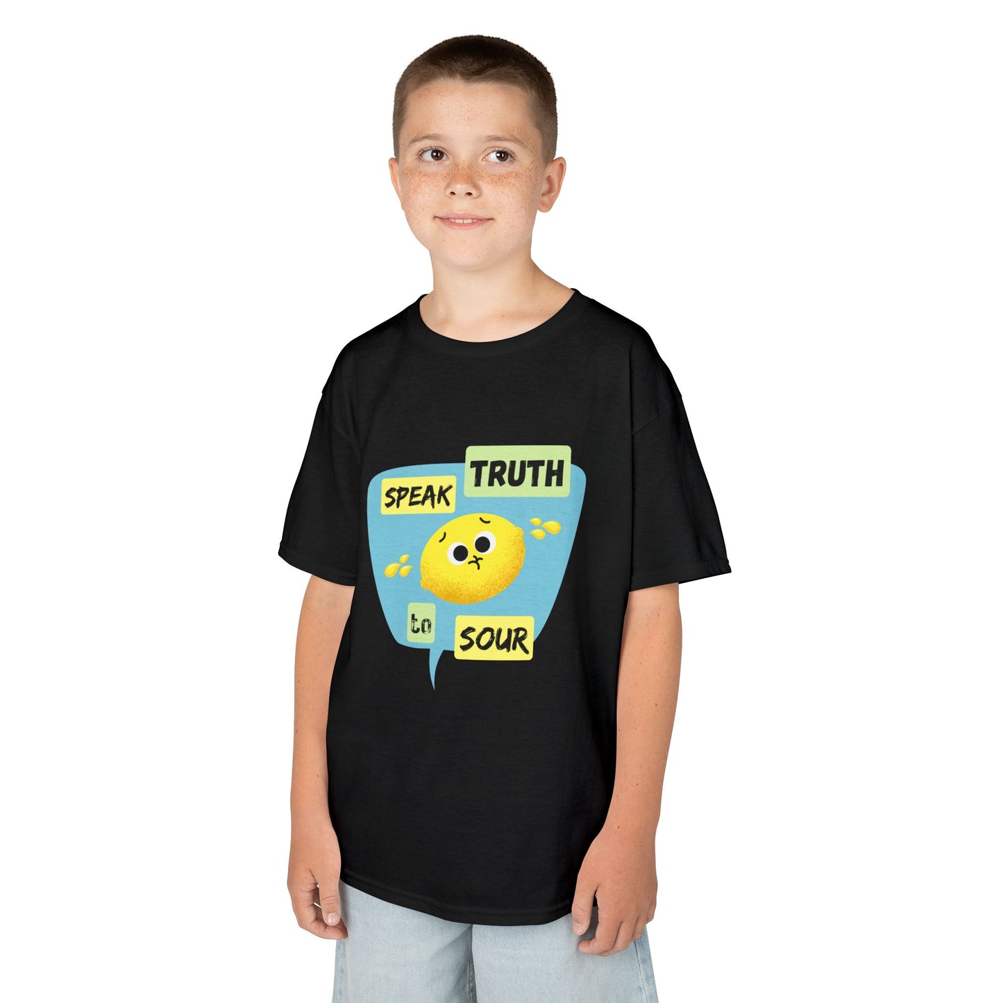 Kids Motivational Shirt, 'Speak Truth To Sour' Funny Pun Cotton Tee, Perfect for School, Gifts, Summer Wear, Positive Vibes