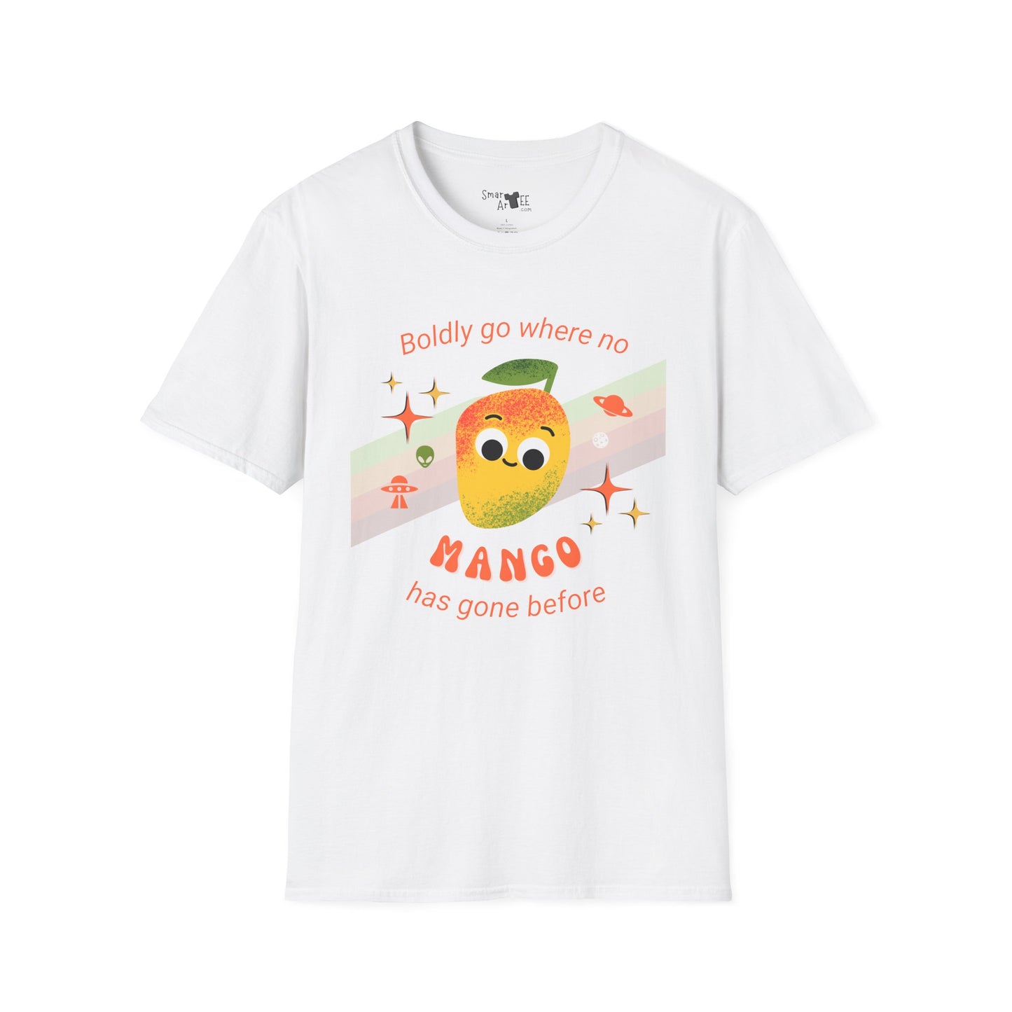 Boldly Go Mango Unisex T-Shirt, Cute Fruit Shirt, Casual Wear, Gift for Fruit Lovers, Quirky Fun Tee, Summer Vibes