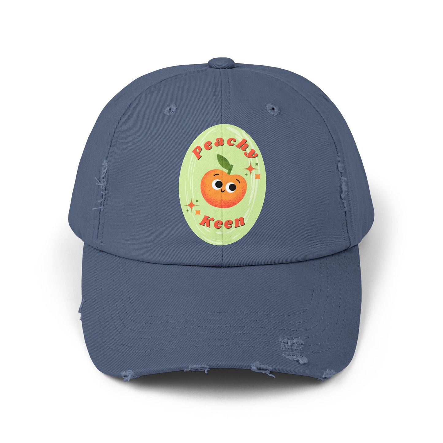 Peachy Keen Distressed Cap, Vintage Cute Hats, Fall Fashion, Peach Pun Cap, Casual Wear, Gift Idea for All Ages