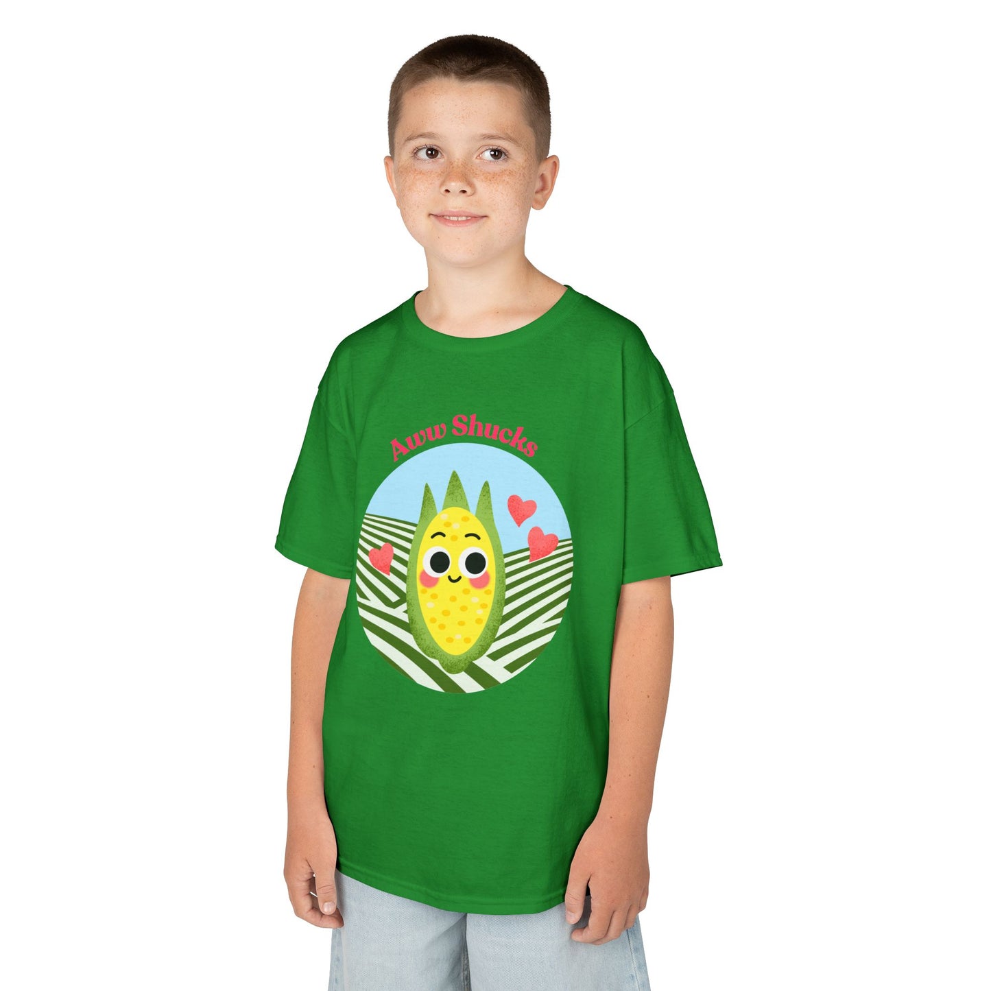 Cute Kids Tee with Aww Shucks Corn Design, Fun Summer Shirt for Children, Ideal for Birthdays, Playdates, and Family Outings, Youth Apparel