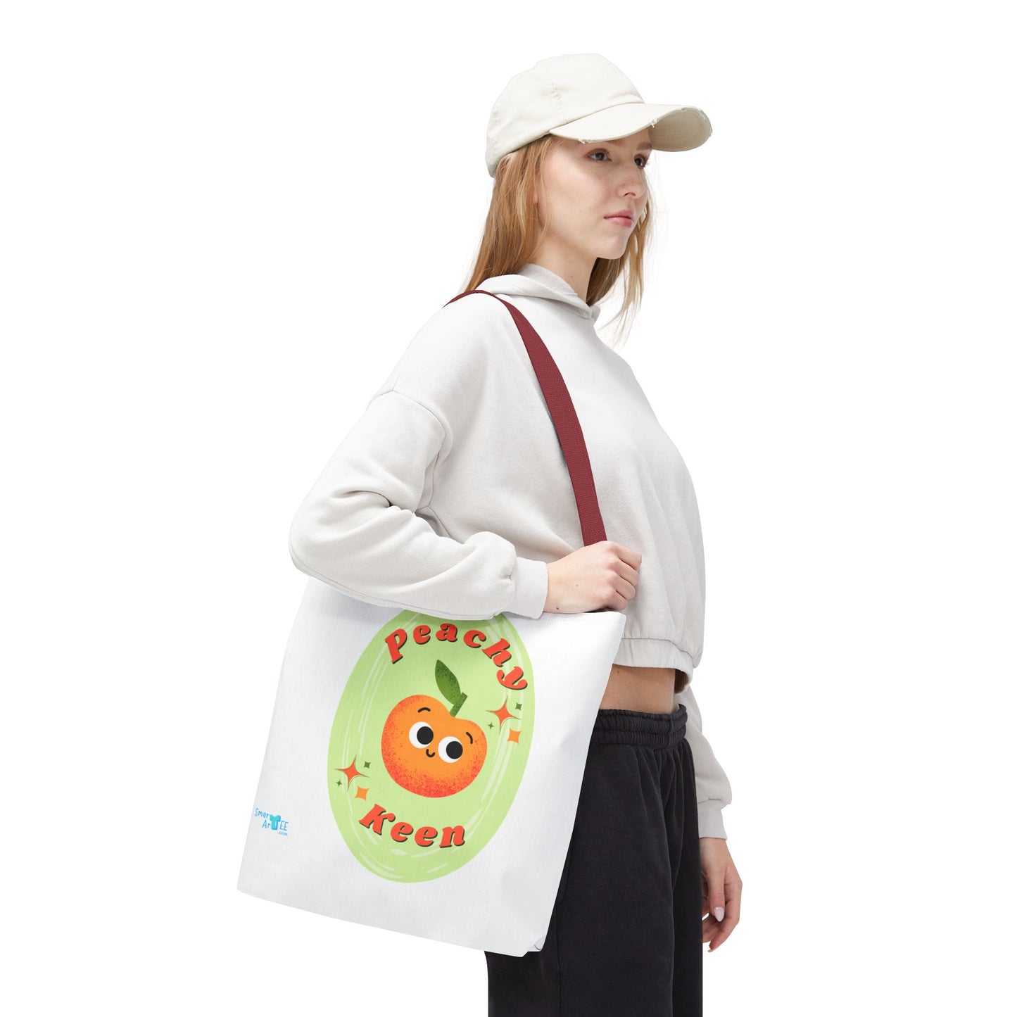 Peachy Keen Tote Bag, Cute Fruit Tote, Eco-Friendly Shopping Bag, Reusable Grocery Tote, Gift for Fruit Lovers