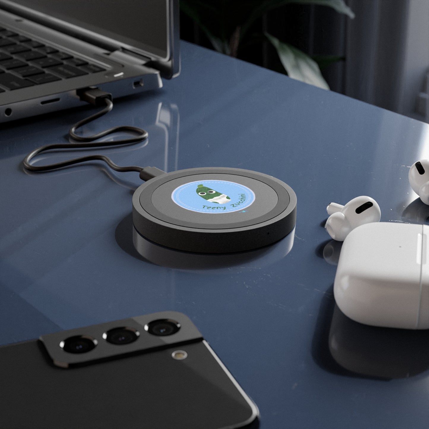 Cute Teeny Zucchini Wireless Charging Pad, Quirky Desk Accessory, Fun Gift for Veggie Lovers, Eco-Friendly Tech, Bundle With Air Pod Case