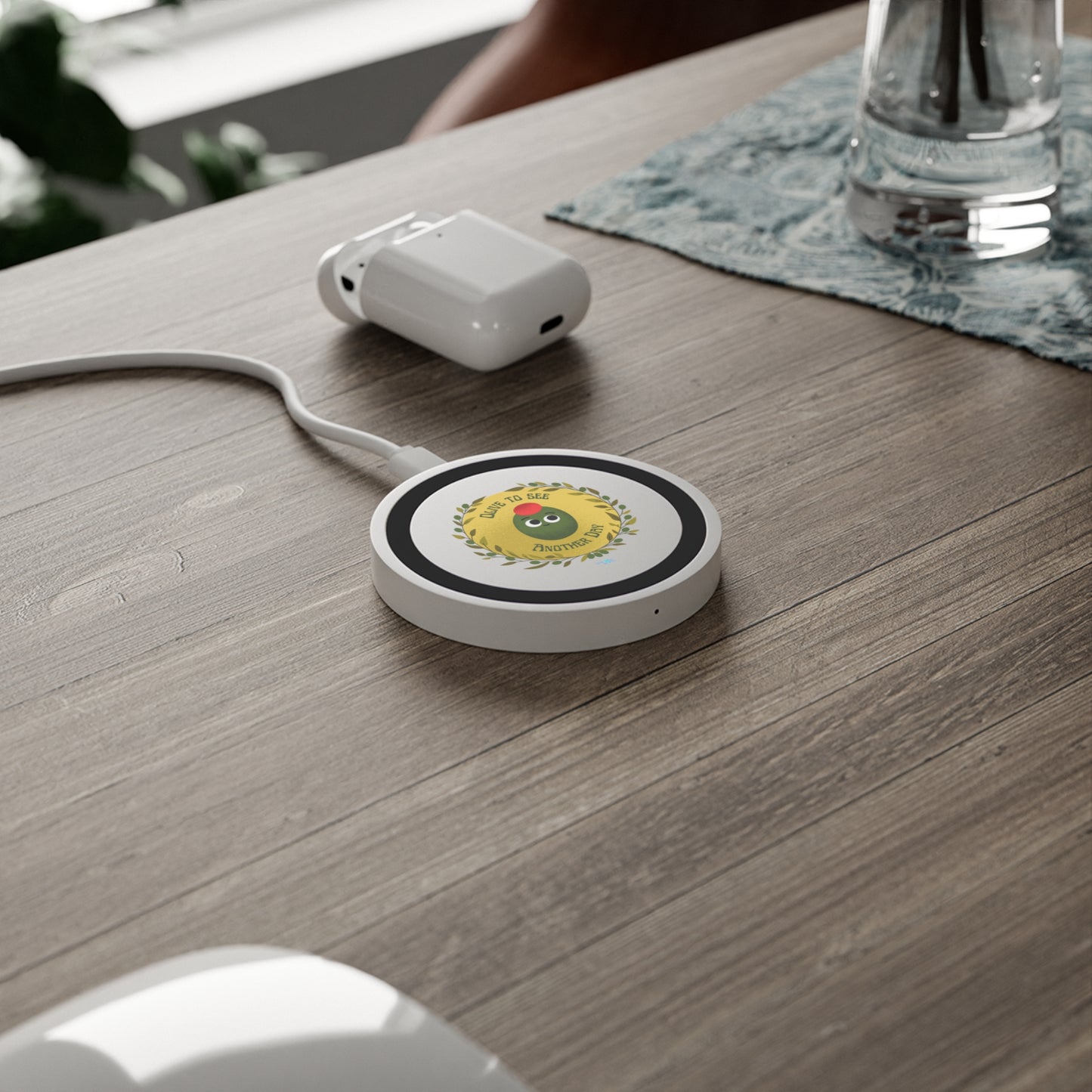Olive-Themed Wireless Charging Pad, Cute Olive Charger, Fun Desk Accessory, Bundle With Air Pod Case, Kitchen Gadget, Office Decor