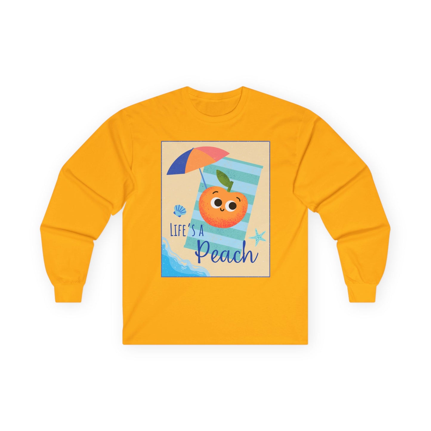 Lighthearted Peach Long Sleeve Tees for Summer Fun, Casual Wear, Beach Days, Cute Gift, Lifes a Beach Pun