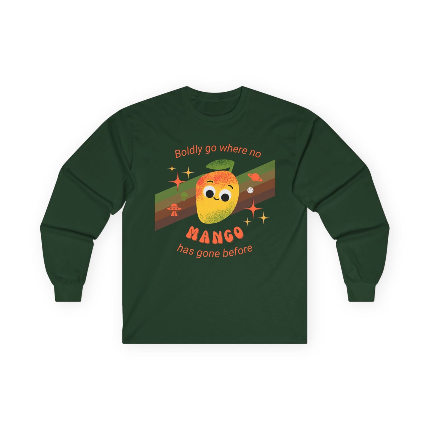 Spacey Mango Long Sleeve Tees - Perfect for Casual Days, Gifts, Summer Events, ‘Boldly Go Where No Mango Has Gone Before'