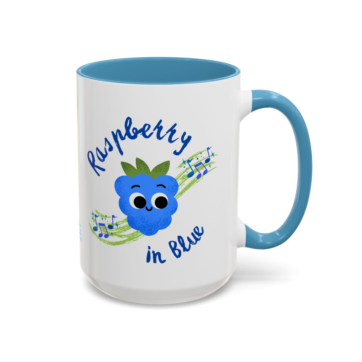 Whimsical Raspberry Coffee Mug with Musical Notes, Cute Gift for Music Lovers, Fun Kitchen Decor, Blue Accent Mug, Perfect for Birthdays