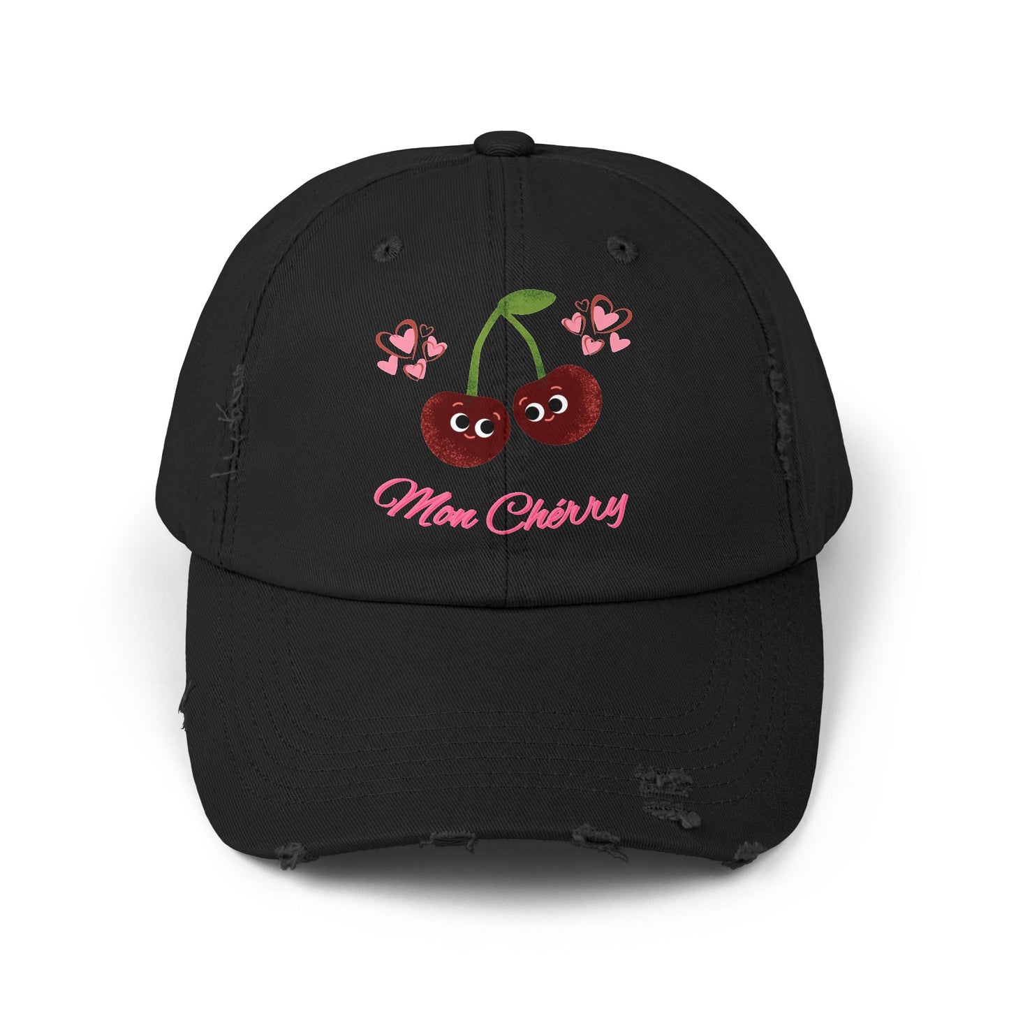 Charming Cherry Cap, Fun Distressed Hats, Gift for Moms, Cute Adjustable Cap, Summer Fashion Accessory, Casual Style Headwear
