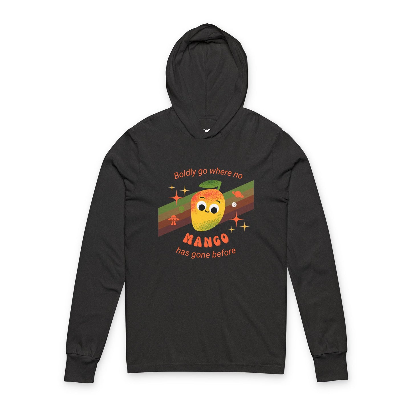 Cute Mango Adventure Unisex Hooded Long Sleeve Shirt, Gift for Star Trek Lovers, Casual Style, Summer Outdoor Fun, Sweet Gift Idea