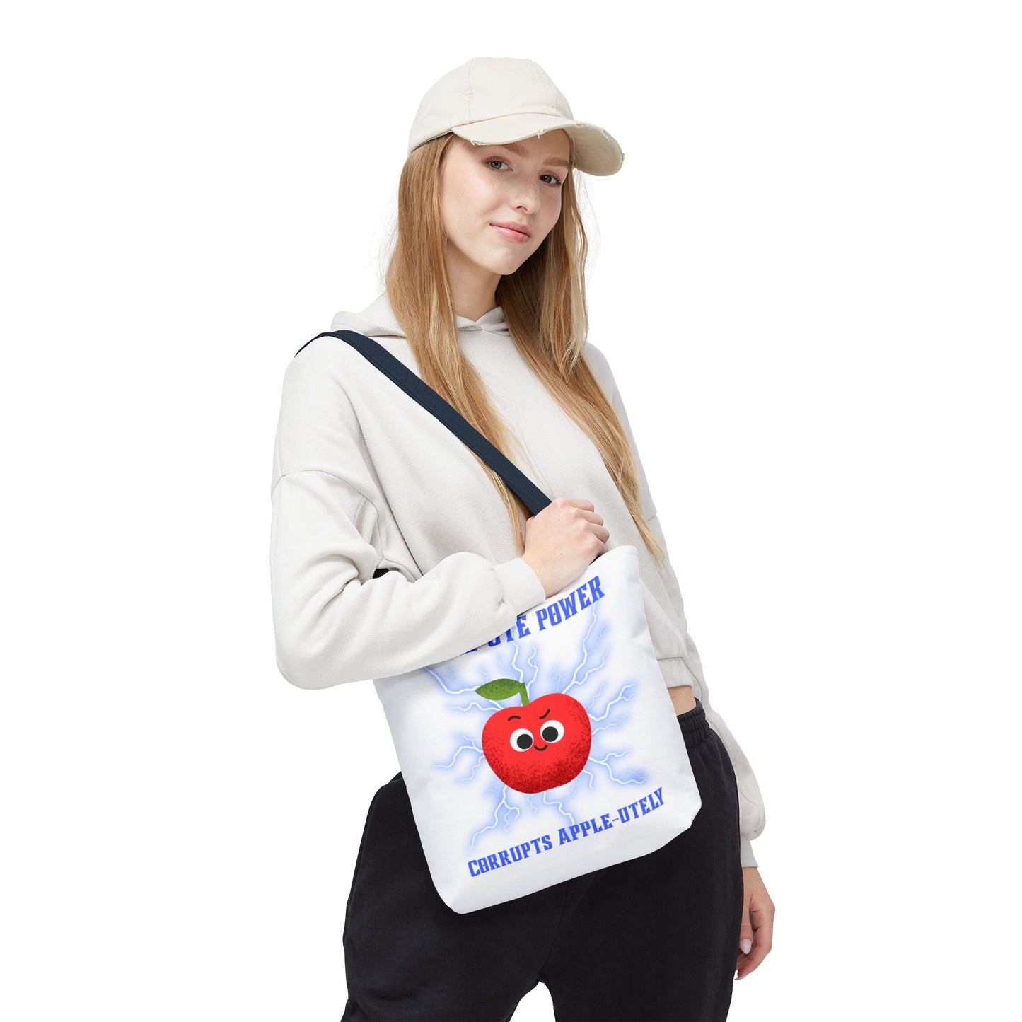 Apple-Powered Funny Tote Bag, Cute Grocery Bag, Gift for Teachers, Eco-Friendly Shopping Bag, Reusable Fun Bag