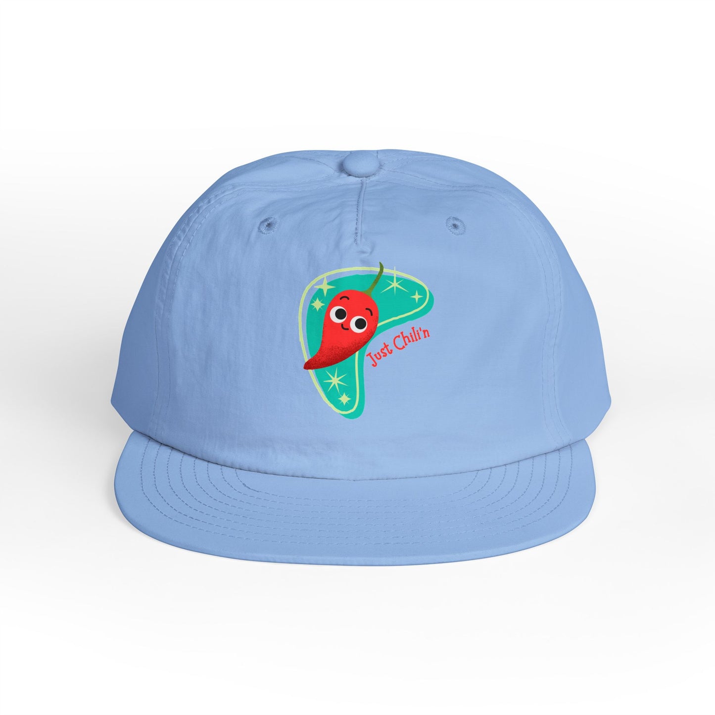 Surf Cap with Fun Chillin' Chili Design, Beach Apparel, Summer Hat Accessories, Gift for Food Lovers, Chill Vibes Cap, Surfing Headwear