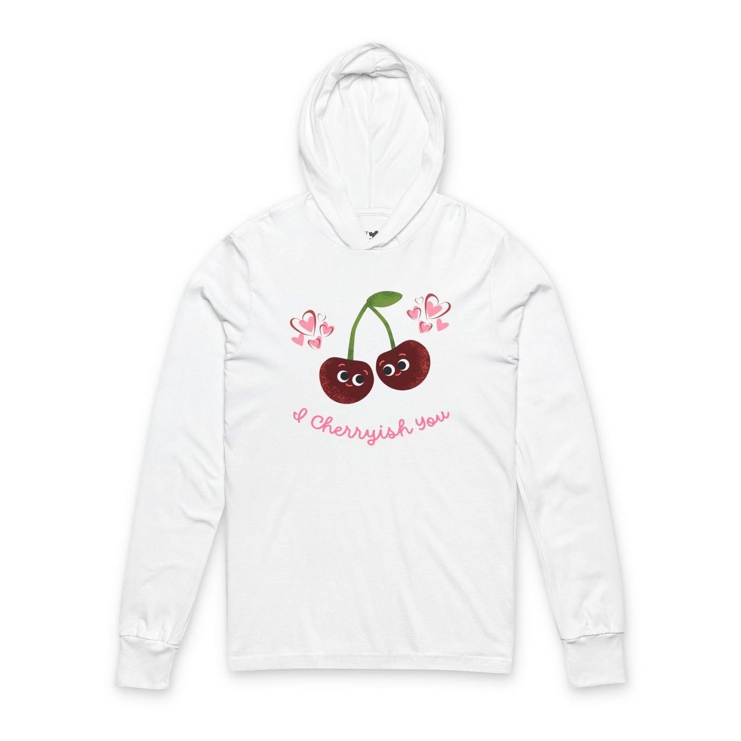 Cherry Love Unisex Hooded Long Sleeve Shirt, Cute Valentine's Gift, Kawaii Fashion Pullover, Casual Wear, Spring Wardrobe Essential