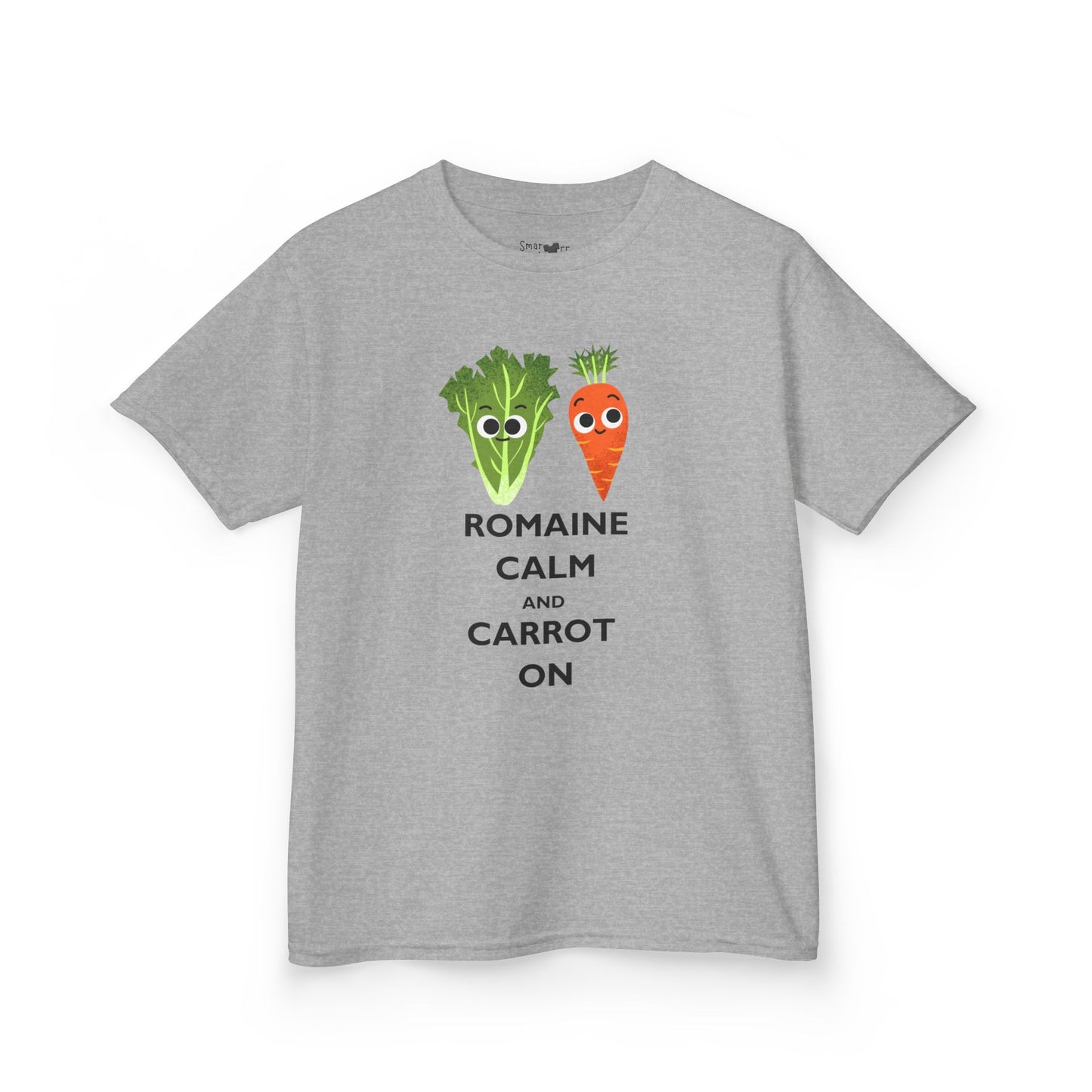 Whimsical 'Romaine Calm and Carrot On' Fun Shirt for Kids and Veggie Lovers, Gift for Kids, Playful Cotton Shirt