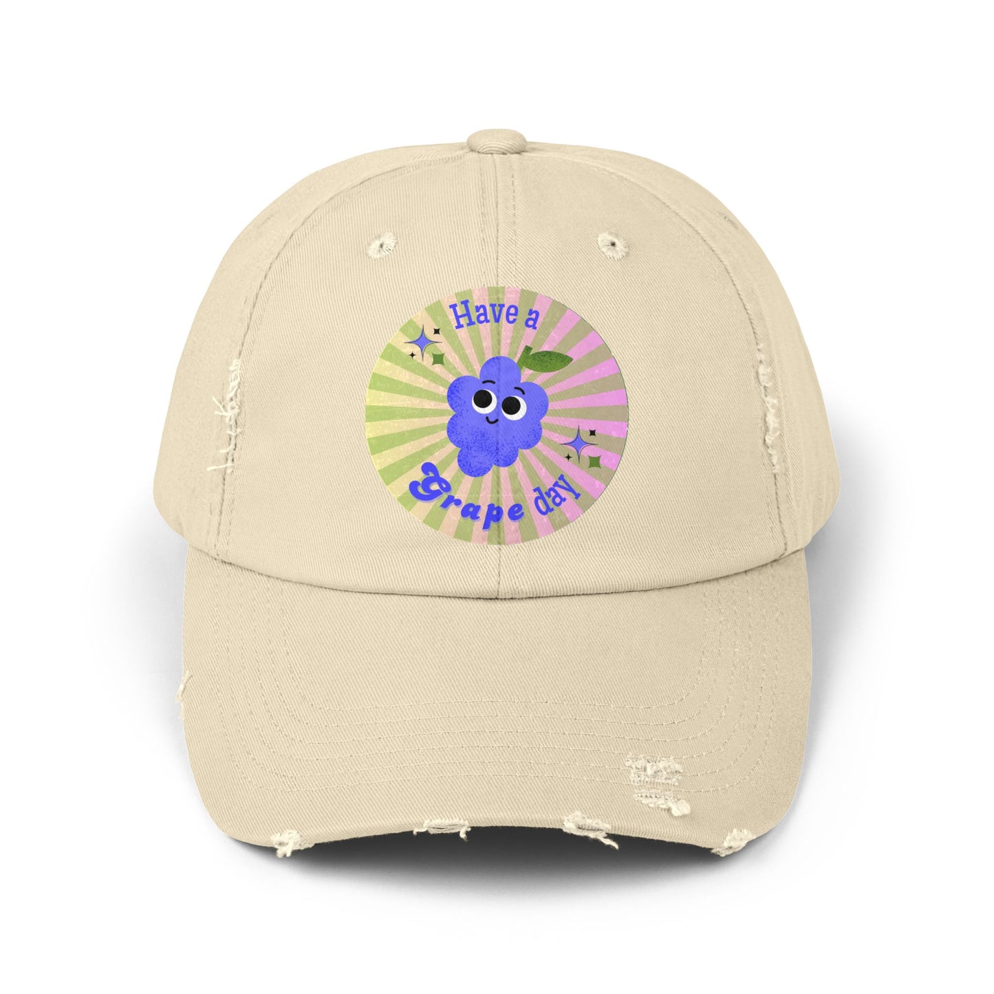 Quirky Distressed Cap: Fun Gift for Friends, Summer Accessory, Casual Funny Hats, Positive Vibes, Have a Grape Day!