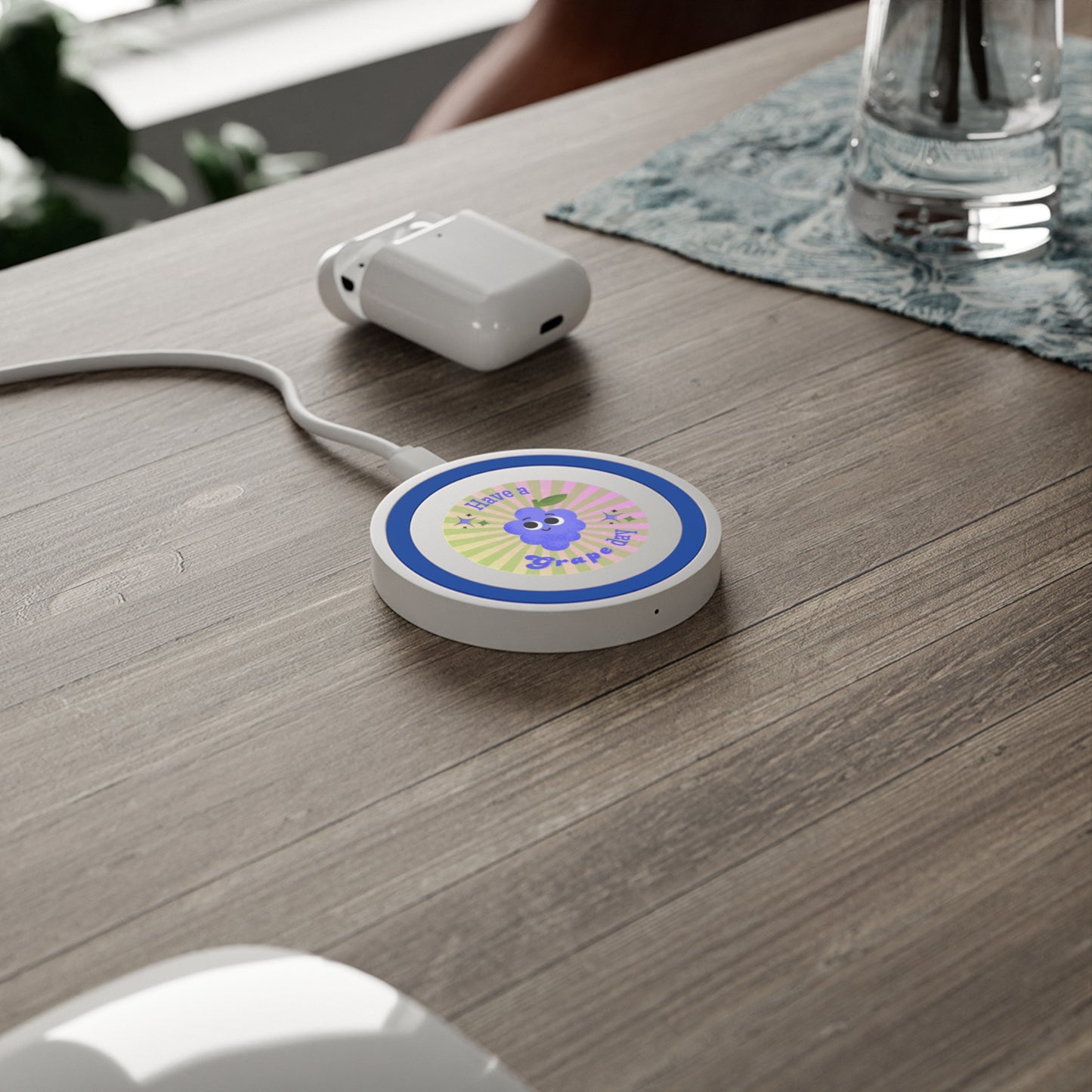 Wireless Charging Pad with Grape Design, Cute Tech Accessory, Gifts for Students, Bundle with Air Pod Case, Eco-Friendly Charging Solution
