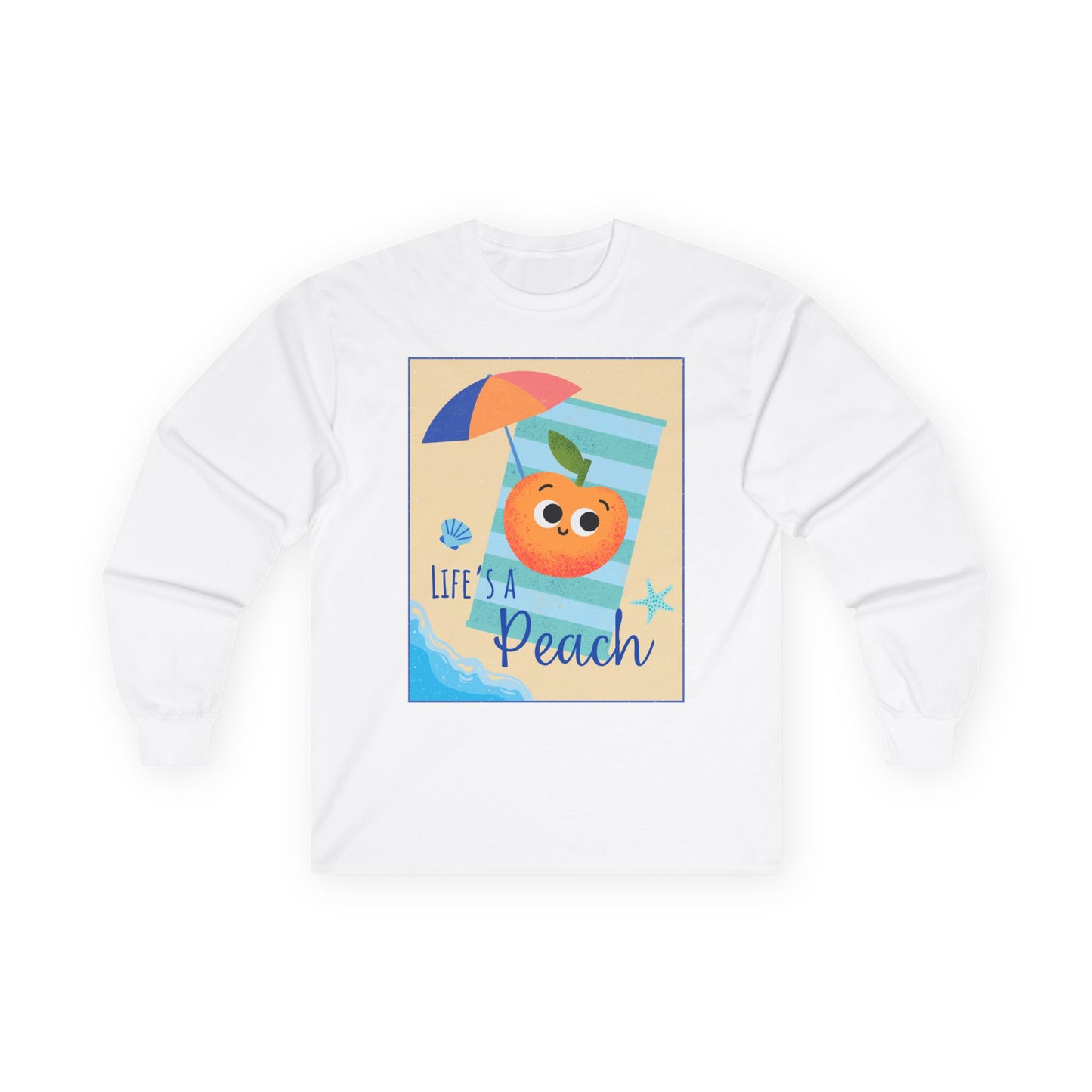 Lighthearted Peach Long Sleeve Tees for Summer Fun, Casual Wear, Beach Days, Cute Gift, Lifes a Beach Pun