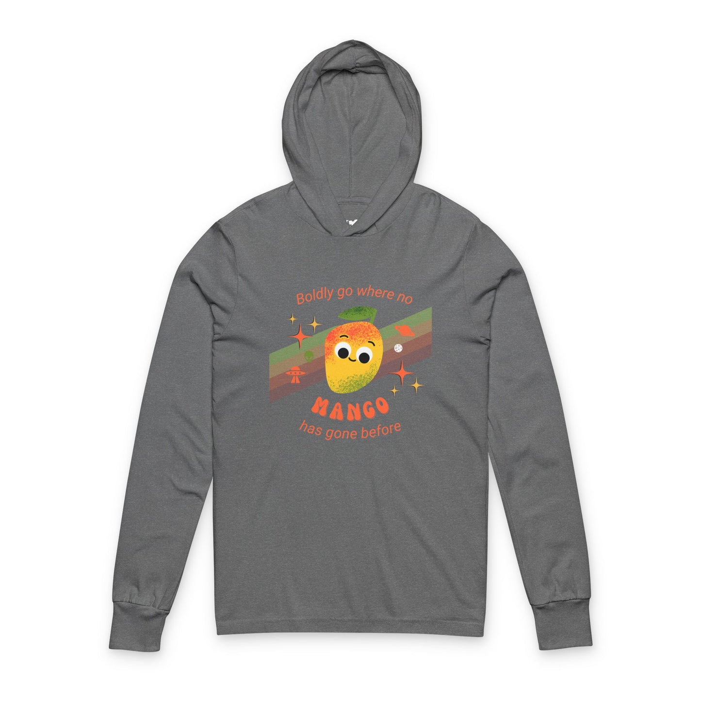 Cute Mango Adventure Unisex Hooded Long Sleeve Shirt, Gift for Star Trek Lovers, Casual Style, Summer Outdoor Fun, Sweet Gift Idea