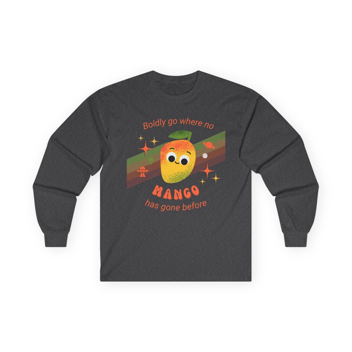 Spacey Mango Long Sleeve Tees - Perfect for Casual Days, Gifts, Summer Events, ‘Boldly Go Where No Mango Has Gone Before'