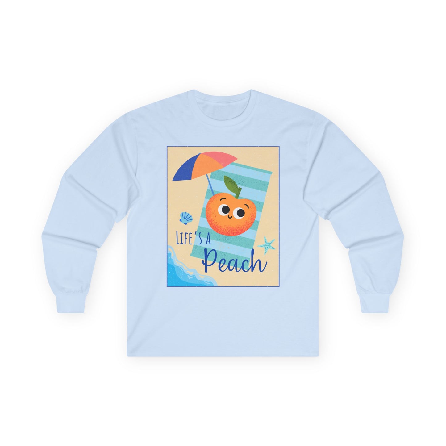 Lighthearted Peach Long Sleeve Tees for Summer Fun, Casual Wear, Beach Days, Cute Gift, Lifes a Beach Pun