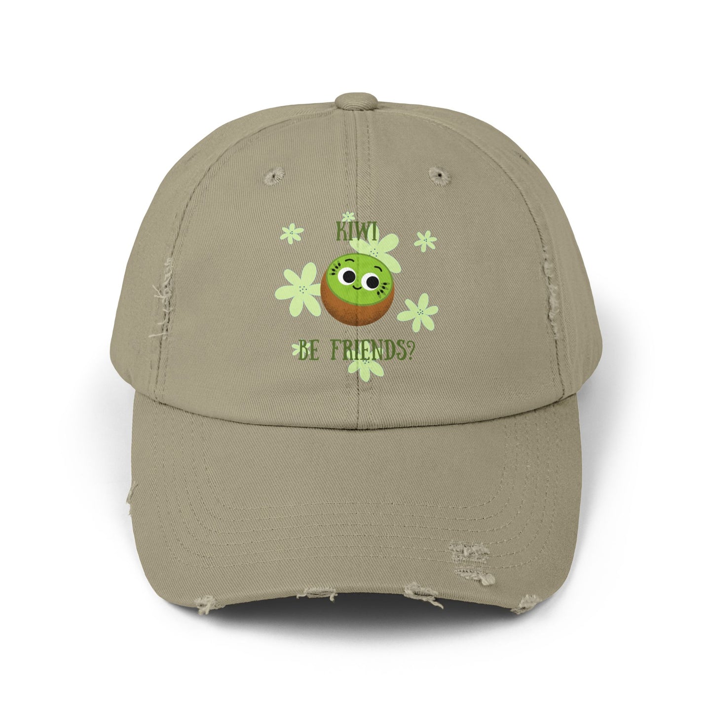 Kiwi Fruit Pun Distressed Cap, Unisex Hat, Fun Casual Cap, Trendy Hats, Holiday Gift for Friends