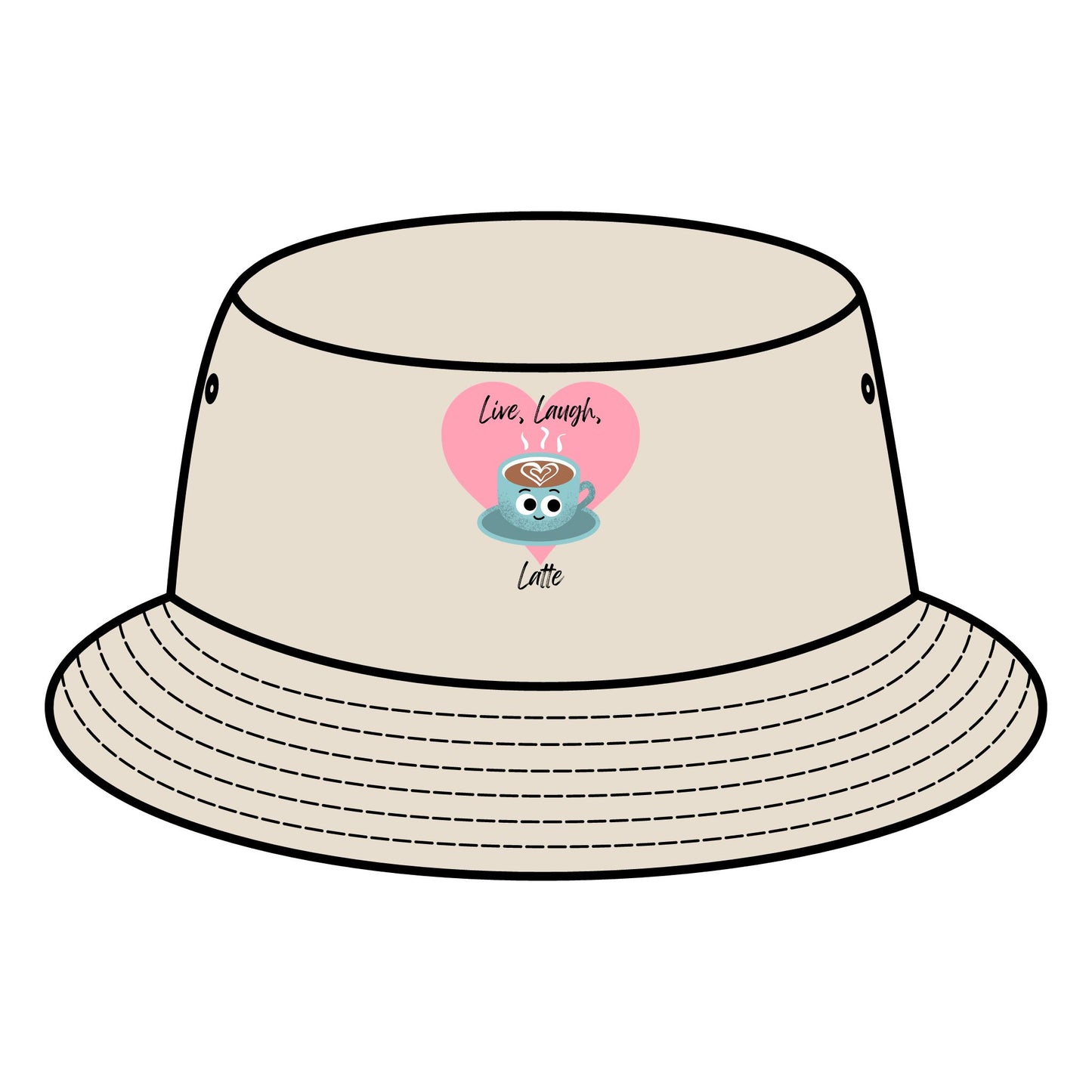 Cute Coffee Bucket Hat | Live, Laugh, Latte | Summer Style, Gift for Coffee Lovers, Outdoor Fashion, Funny Pun Hats