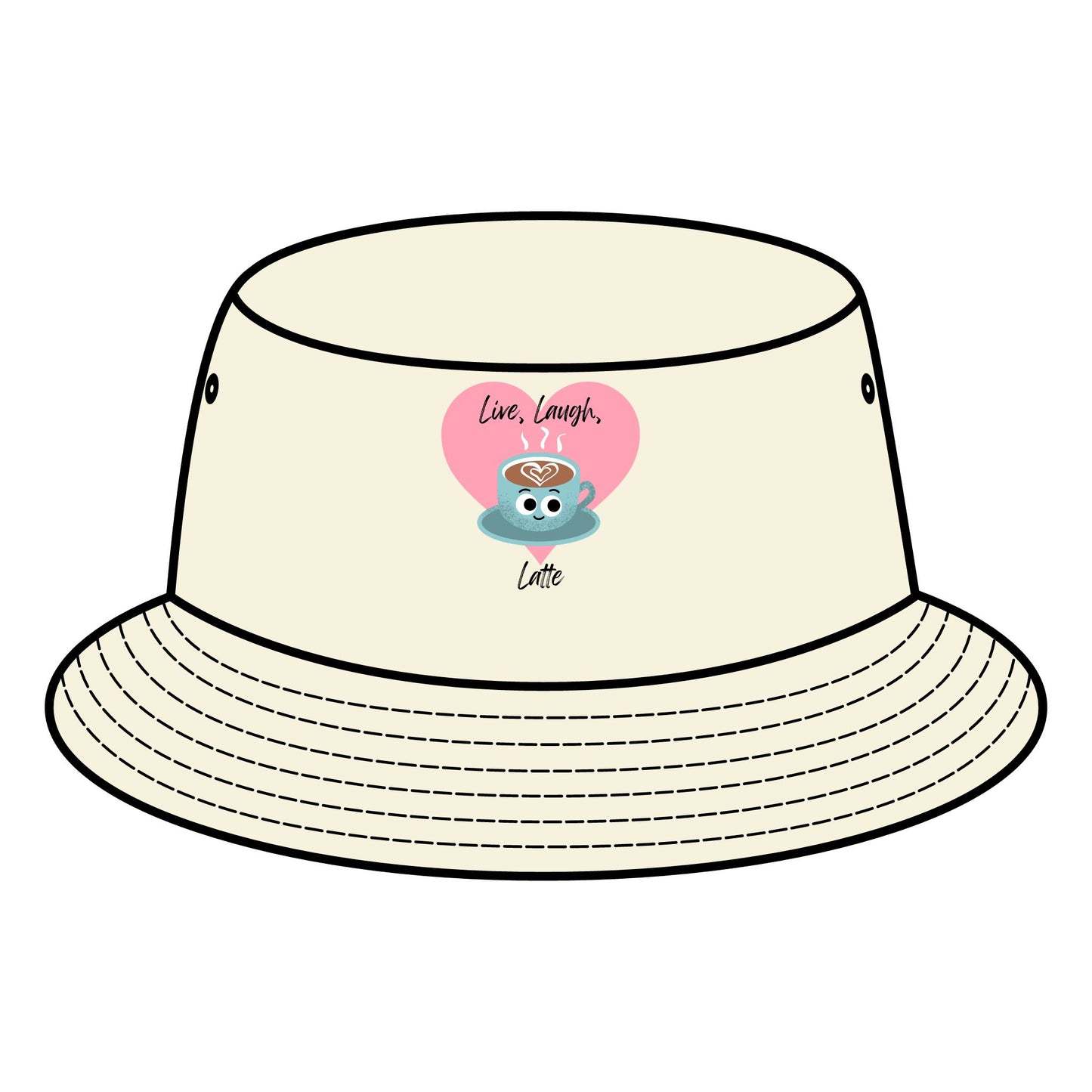 Cute Coffee Bucket Hat | Live, Laugh, Latte | Summer Style, Gift for Coffee Lovers, Outdoor Fashion, Funny Pun Hats
