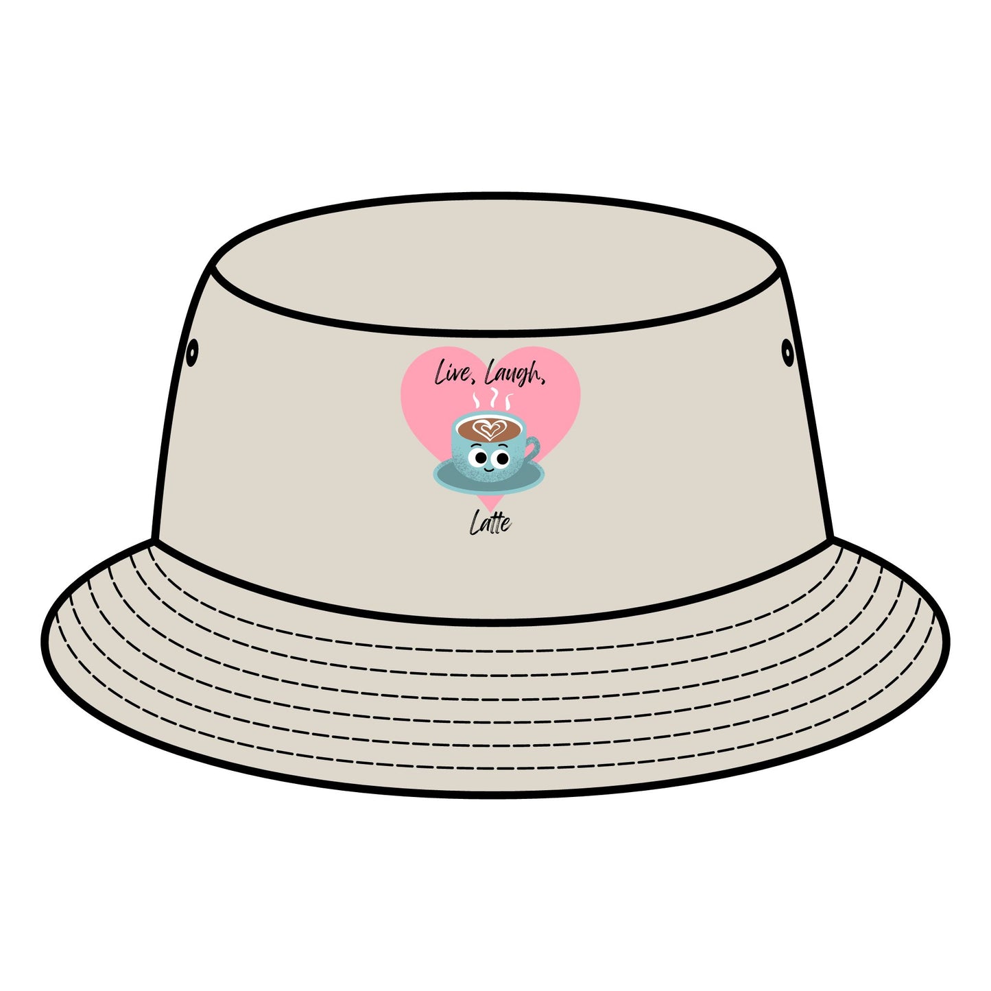 Cute Coffee Bucket Hat | Live, Laugh, Latte | Summer Style, Gift for Coffee Lovers, Outdoor Fashion, Funny Pun Hats