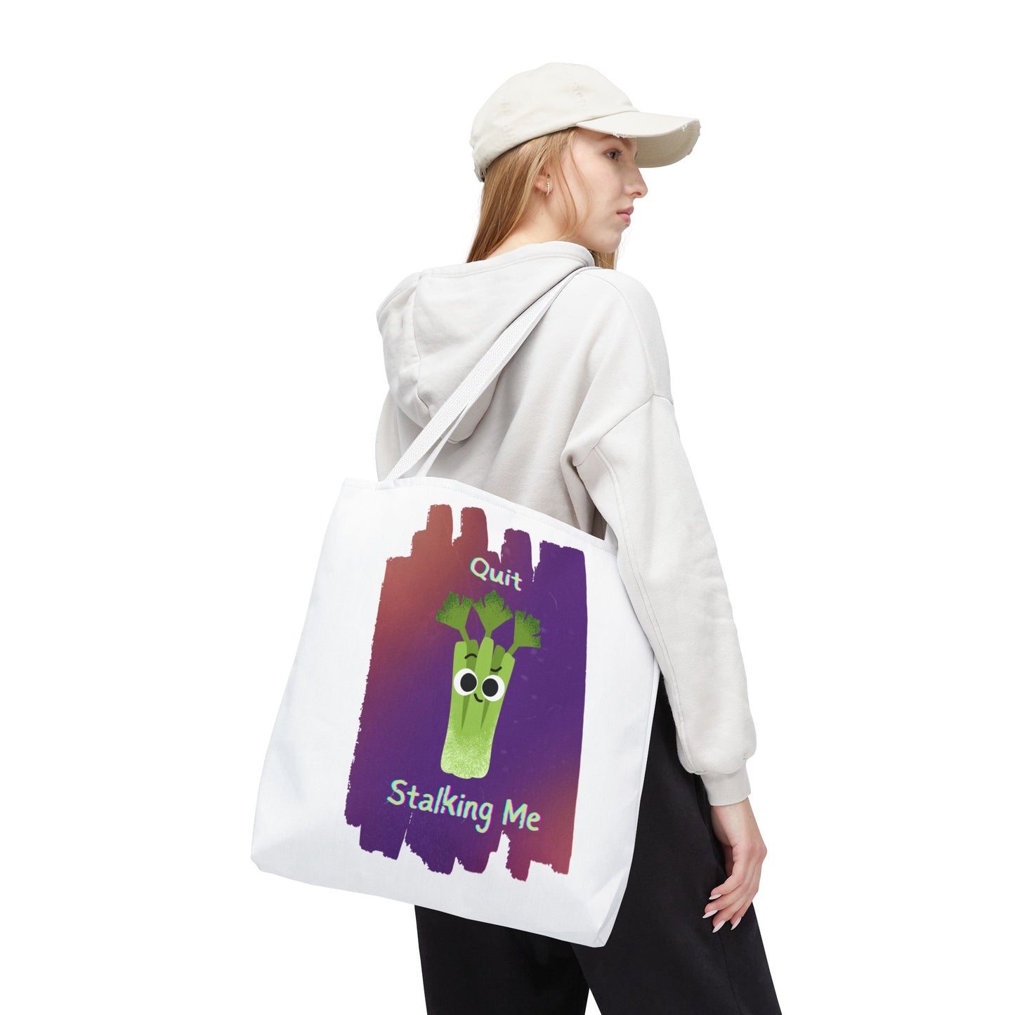 Playful Celery Tote Bag - "Quit Stalking Me" - Funny Shopping Bag, Gift for Veggie Lovers, Gym, Market, Eco-Friendly Bag
