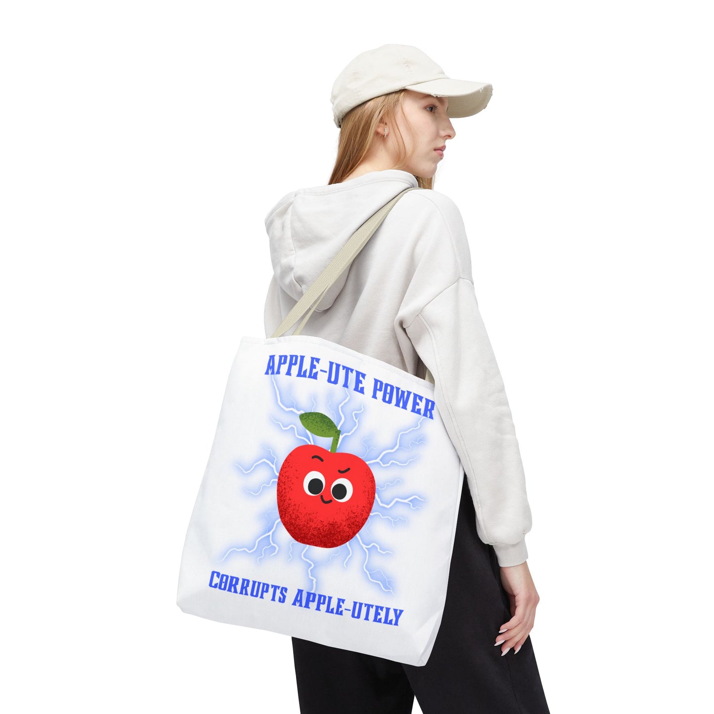 Apple-Powered Funny Tote Bag, Cute Grocery Bag, Gift for Teachers, Eco-Friendly Shopping Bag, Reusable Fun Bag