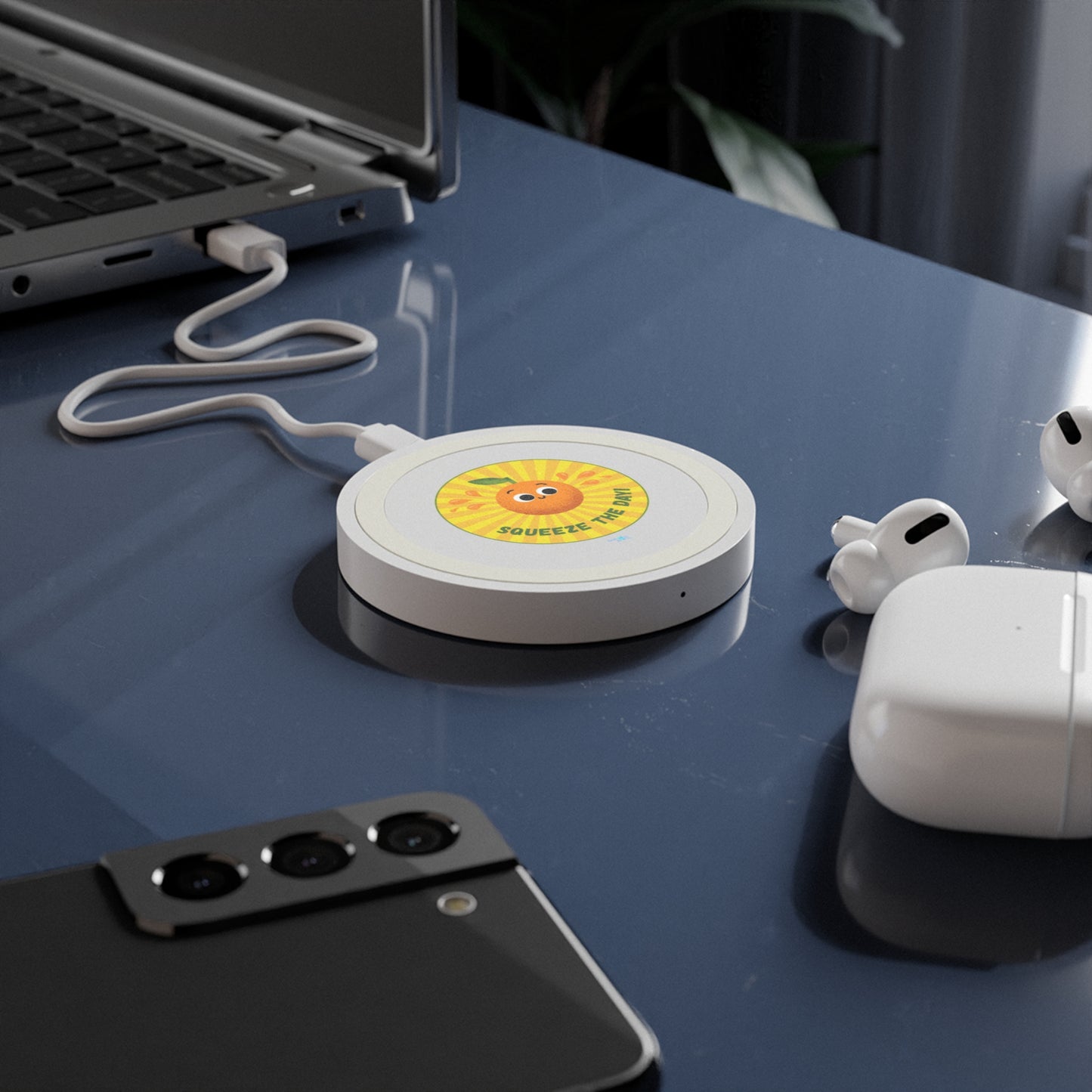 Cheerful Wireless Charging Pad - Squeeze the Day, Cute Desk Accessory, Great for Home or Office, Gift Idea for Friends, Bundle With Air Pod Case