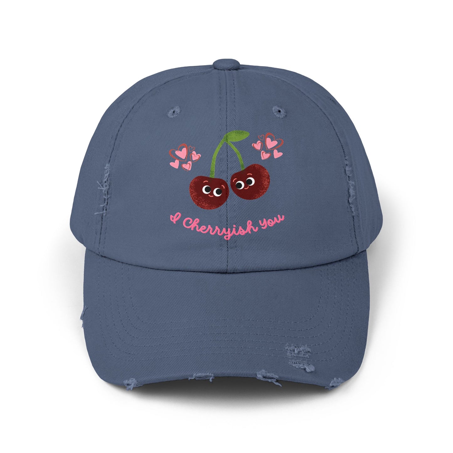 Cute Cherry Unisex Distressed Cap | Fun Summer Hats, Trendy Accessory, Casual Gift for Friends, Cheery Fashion
