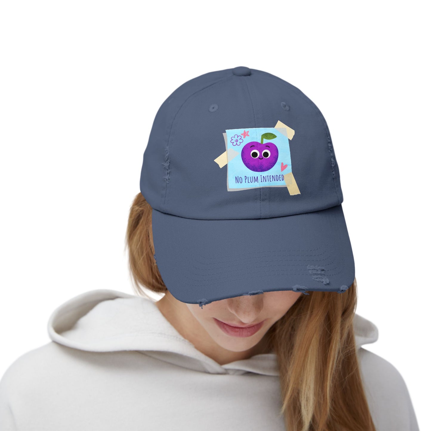 Colorful Distressed Cap with Funny Plum Design | Unisex Hats, Summer Accessory, Gift Idea, Casual Wear, Festival Headwear
