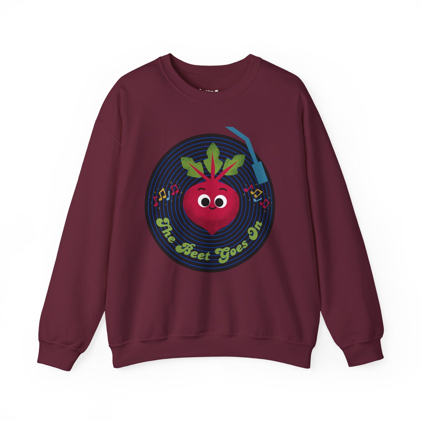 The Beet Goes On Funny Pun Crewneck Sweatshirt, Cozy Fall Apparel, Unisex Design, Casual Wear, Great Gift Idea