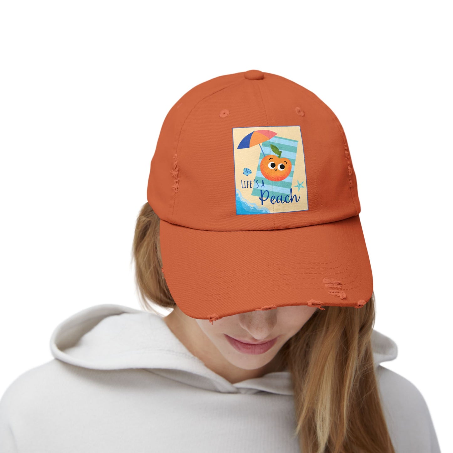 Unisex Distressed Cap with 'Life's a Peach' Design, Casual Hats for Summer, Gift for Beach Lovers, Trendy Hat, Fun Accessory