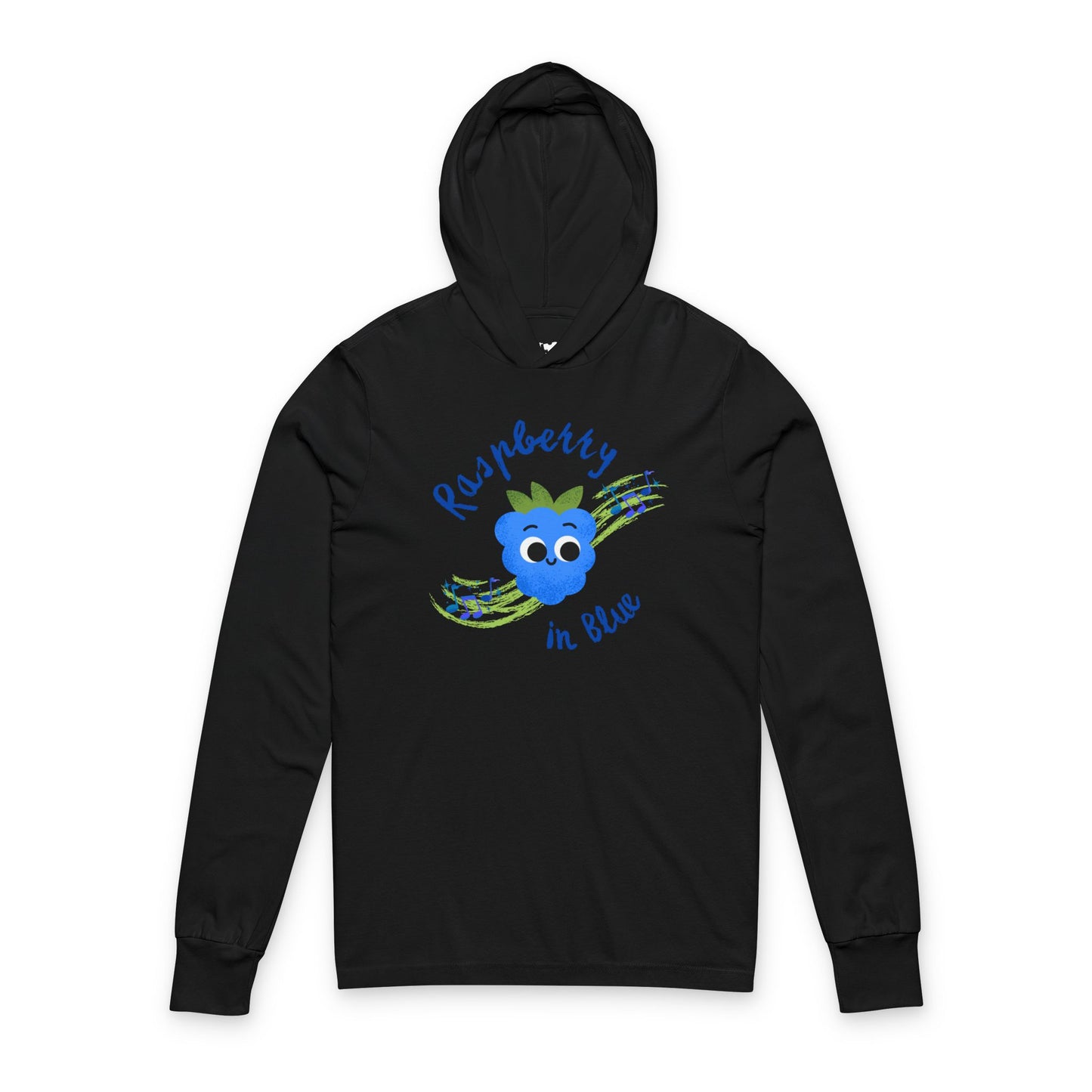 Raspberry in Blue Unisex Hooded Long Sleeve Shirt, Cute Cartoon Top, Gift for All Ages, Music Lover's Apparel, Summer Shirt