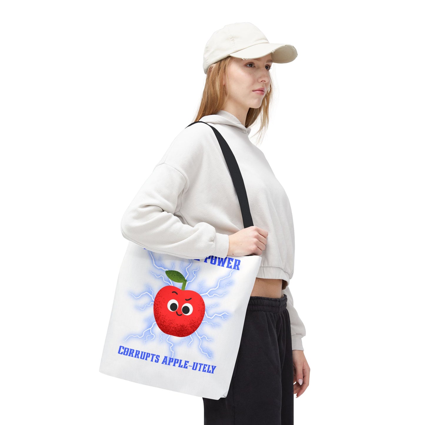 Apple-Powered Funny Tote Bag, Cute Grocery Bag, Gift for Teachers, Eco-Friendly Shopping Bag, Reusable Fun Bag